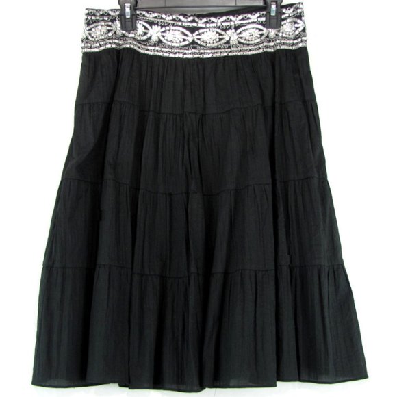 SALE! Flare Pleated Sequins Black Midi Knee Skirt - Picture 1 of 2